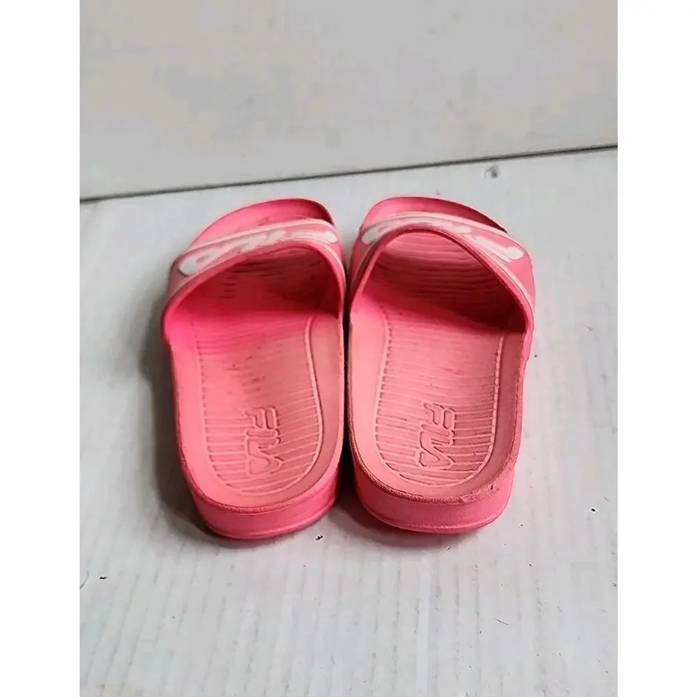 FILA Slides Sandals Shoes Size W 5 Beach Shower Pink/White Slip On Lounge Wear